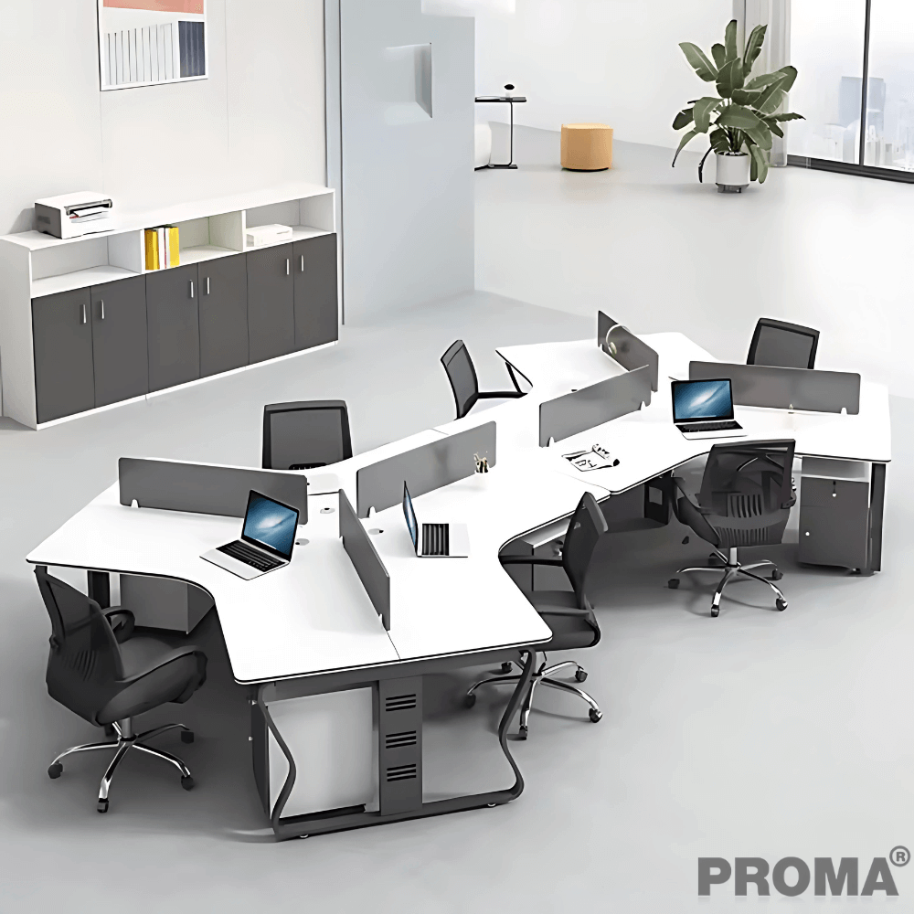 [Pre-order] โต๊ะทำงาน Proma-POD-05 สีขาว/ดำ แบบ 6 ที่นั่ง (มีตู้เอกสาร)_12